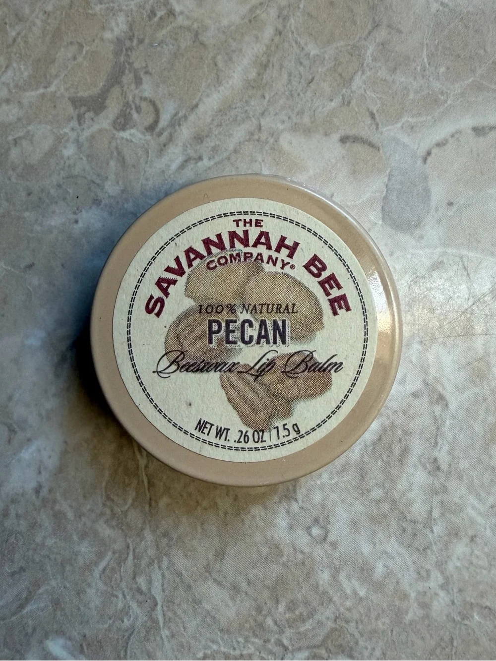 Savannah Bee Company 100% Natural Pecan Beeswax Lip Balm New Sealed .26oz 7.5g